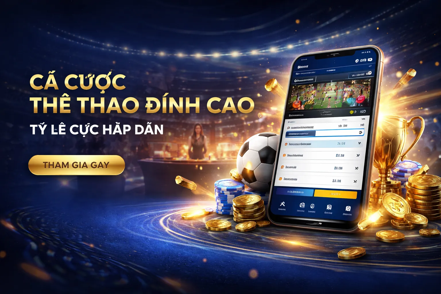 Sân vận động bóng đá với người hâm mộ cuồng nhiệt và logo at99